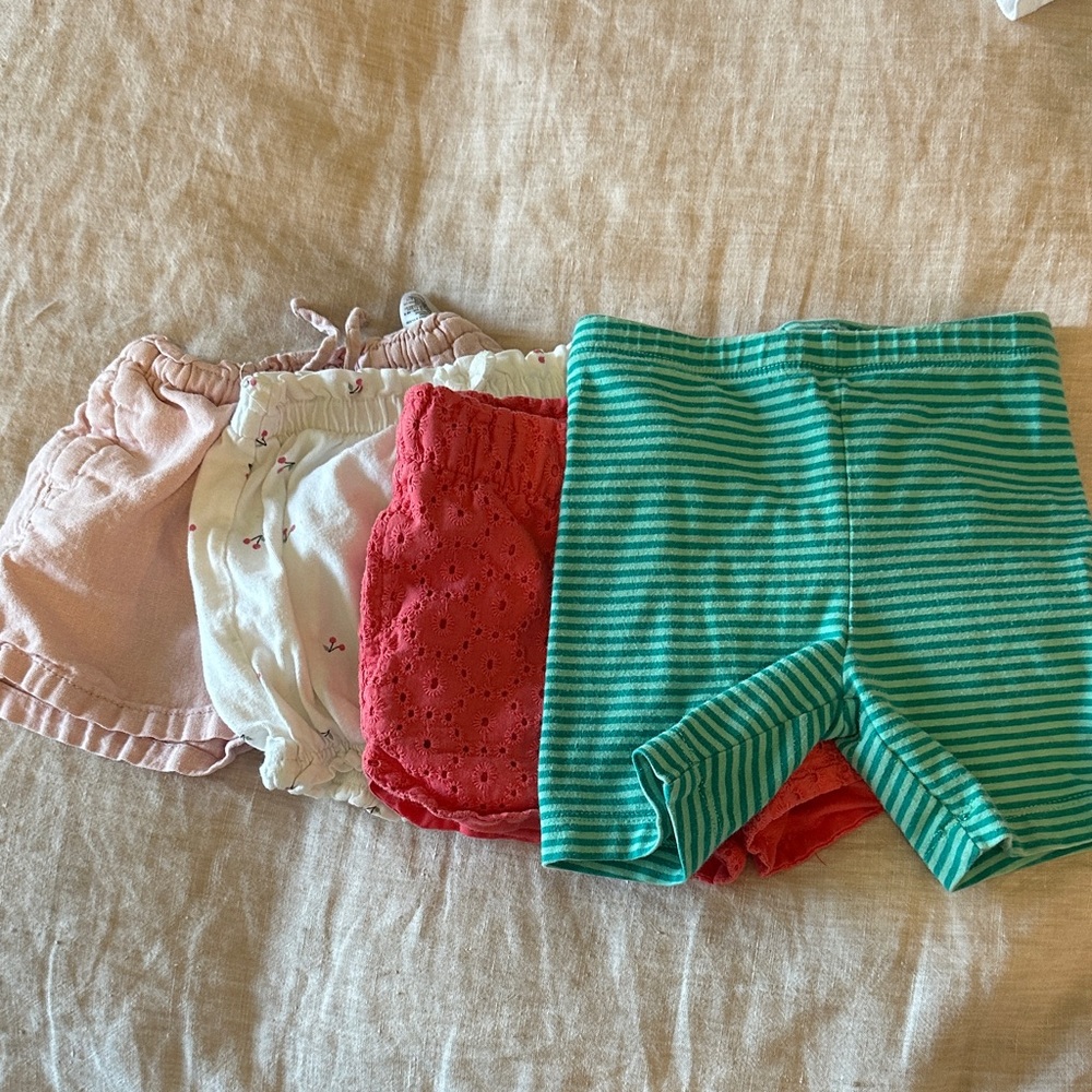 Set of Four Baby Shorts in Pink, White, Red, and Green 18m to 2T
